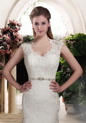 2016 Mermaid Scoop Wedding Dresses with Beading and Belt