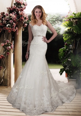 2016 Mermaid Scoop Wedding Dresses with Beading and Belt