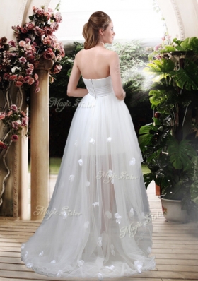 2016 Modern Strapless Appliques and Belt Zipper Up Wedding Dresses with High Low