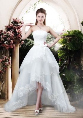 2016 Perfect Bowknot and Lace Wedding Dresses with High Low