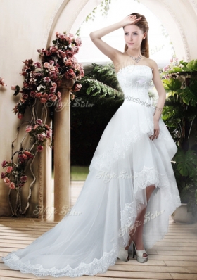 2016 Perfect Bowknot and Lace Wedding Dresses with High Low