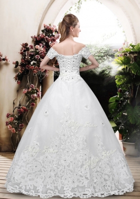 2016 Perfect Off the Shoulder Appliques Wedding Dresses with Cap Sleeves