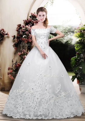 2016 Perfect Off the Shoulder Appliques Wedding Dresses with Cap Sleeves