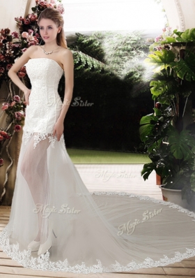 2016 See Through Empire Strapless Appliques Wedding Dresses with Court Train