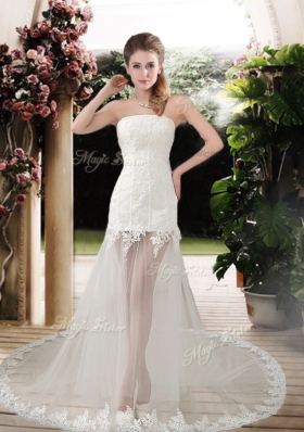 2016 See Through Empire Strapless Appliques Wedding Dresses with Court Train