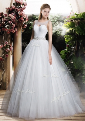 2016 Simple A Line Scoop Wedding Dresses with Beading and Belt