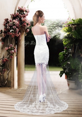 Latest Column Sweetheart Lace Wedding Dresses with Brush Train