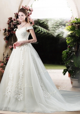 2016 Beautiful A Line Off the Shoulder Wedding Dresses with Appliques