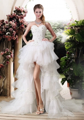 2016 Gorgeous High Low Wedding Dresses with Beading and Ruffles