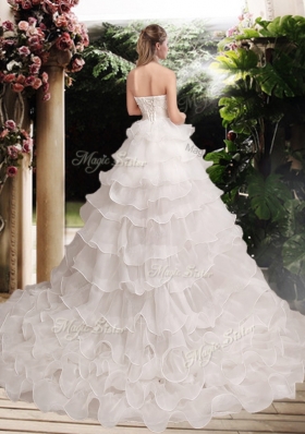 2016 Hand Made Flowers Strapless Wedding Dresses with Ruffled Layers