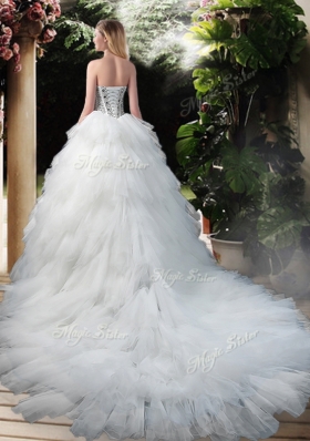 2016 Latest Beading and Ruffles Wedding Dresses with Court Train