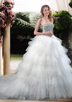 2016 Latest Beading and Ruffles Wedding Dresses with Court Train