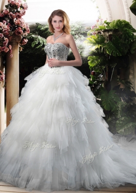 2016 Latest Beading and Ruffles Wedding Dresses with Court Train