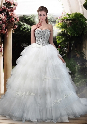 2016 Latest Beading and Ruffles Wedding Dresses with Court Train