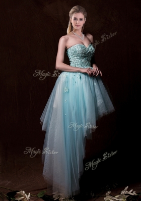 2016 Low Price Appliques Light Blue Wedding Dresses with Asymmetrical