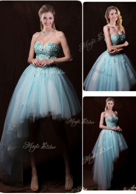 2016 Low Price Appliques Light Blue Wedding Dresses with Asymmetrical
