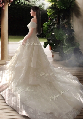 2016 New Style A Line Court Train Wedding Dresses with Off the Shoulder