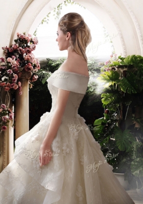 2016 New Style A Line Court Train Wedding Dresses with Off the Shoulder