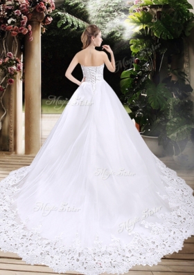 2016 New Style Ball Gown Sweetheart Chapel Train Wedding Dresses with Appliques