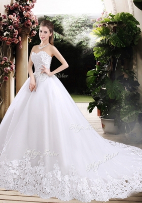 2016 New Style Ball Gown Sweetheart Chapel Train Wedding Dresses with Appliques