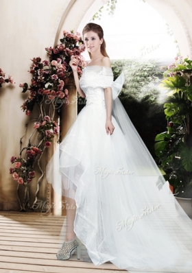 2016 Pretty Appliques and Bowknot High Low Wedding Dresses with Cap Sleeves