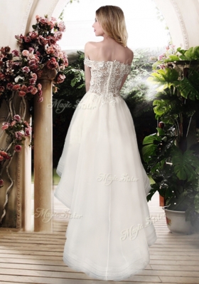 2016 Beautiful Off the Shoulder High Low Wedding Dresses with Appliques