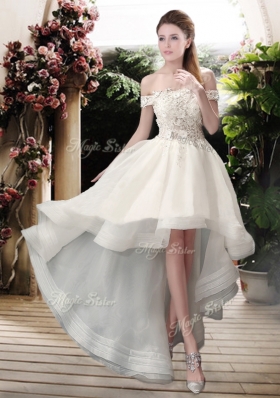 2016 Beautiful Off the Shoulder High Low Wedding Dresses with Appliques