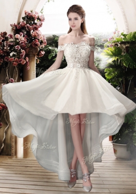 2016 Beautiful Off the Shoulder High Low Wedding Dresses with Appliques