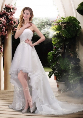 2016 High Low A Line Wedding Dresses with Appliques