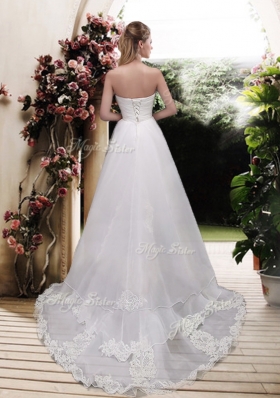 2016 High Low A Line Wedding Dresses with Appliques