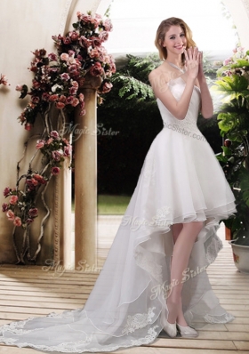 2016 High Low A Line Wedding Dresses with Appliques