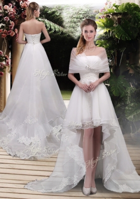 2016 High Low A Line Wedding Dresses with Appliques