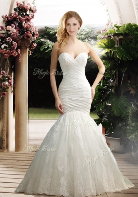 2016 Mermaid Sweetheart Wedding Dresses with Appliques and Ruching
