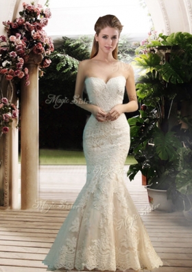 2016 Modest Mermaid Sweetheart Lace Wedding Dresses with Floor Length