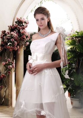 2016  One Shoulder High Low Wedding Dresses with Appliques