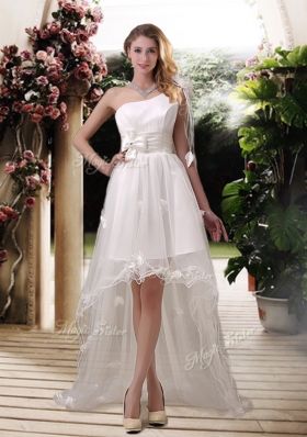 2016  One Shoulder High Low Wedding Dresses with Appliques