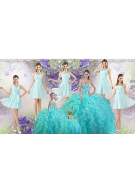 Perfect Beaded Aqua Blue Quinceanera Dresses and Light Blue Dama Dresses and Lovely Straps Mini Quinceanera Dresses