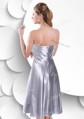 2016 Best Empire Elastic Woven Satin Silver Bridesmaid Dress with Beading and Ruching