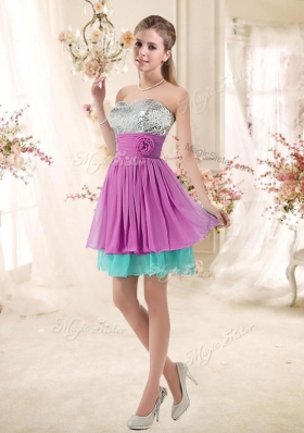 2016 Inexpensive Sweetheart Sequins and Belt Bridesmaid Dresses in Multi Color