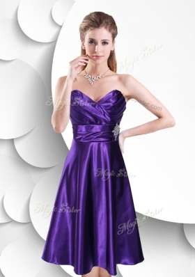 2016 Perfect Empire Sweetheart Elastic Woven Satin Bridesmaid Dress with Beading and Ruching