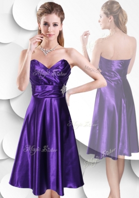 2016 Perfect Empire Sweetheart Elastic Woven Satin Bridesmaid Dress with Beading and Ruching