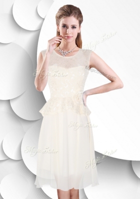 2016 Perfect Scoop Knee Length White Bridesmaid Dress with Lace