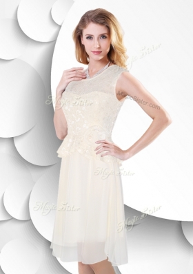 2016 Perfect Scoop Knee Length White Bridesmaid Dress with Lace