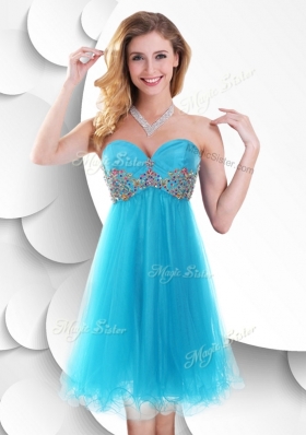 2016 Sweet Short Baby Blue Bridesmaid Dress with Beading