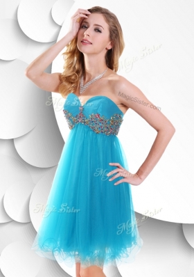 2016 Sweet Short Baby Blue Bridesmaid Dress with Beading