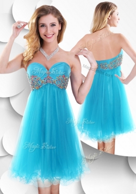 2016 Sweet Short Baby Blue Bridesmaid Dress with Beading