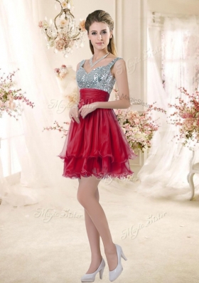 2016 Wonderful Straps Sequins and Ruching Dama Dresses in Wine Red