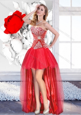 2016 Classical Red High Low Prom Dresses with A Line