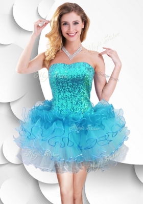 2016 Colorful Strapless Short Dama Dresses with Sequins and Ruffles