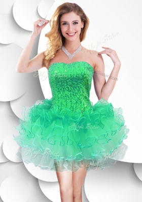 2016 Colorful Strapless Short Dama Dresses with Sequins and Ruffles